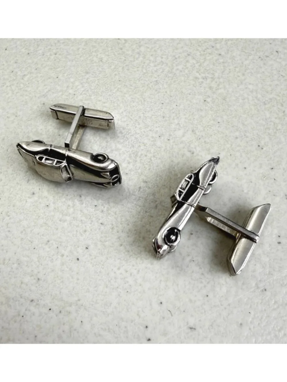 Vintage SWANK Car Cuff Links 1960s Silver Tone Metal Automobile Cufflinks